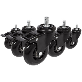 Five black Castors 5x ROLO SKATE S 11mm/75mm with locking brakes for hard floors by hjh OFFICE