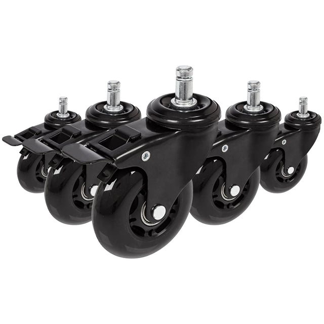 Five black Castors 5x ROLO SKATE S 11mm/75mm with locking brakes for hard floors by hjh OFFICE