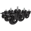 Five black Castors 5x ROLO SKATE S 11mm/75mm with locking brakes for hard floors by hjh OFFICE