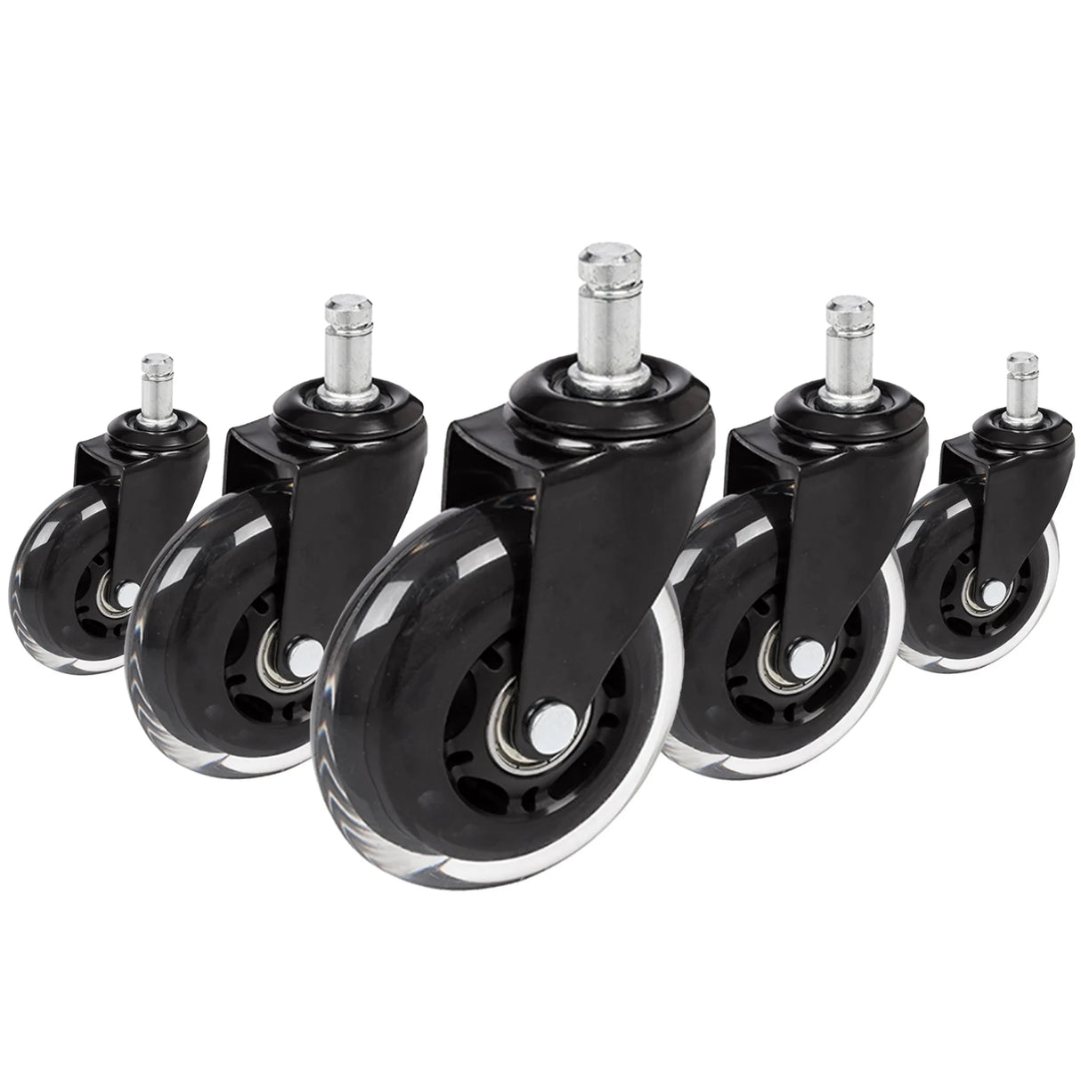 Five 5x ROLO SKATE ST 11mm/75mm Castors in black and transparent for hard floors by hjh OFFICE