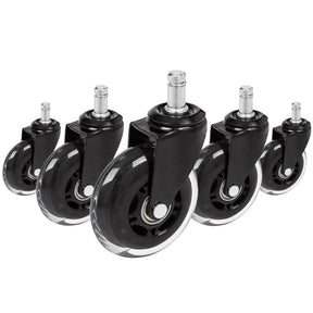 Five 5x ROLO SKATE ST 11mm/75mm Castors in black and transparent for hard floors by hjh OFFICE