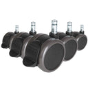 Five black Castors 5x ROLO STOP 10mm/65mm for hard floors with silver-coloured bolts by hjh OFFICE