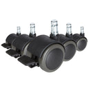 Five black Castors 5x ROLO STOP 11mm/50mm for hard floors with silver metal pins by hjh OFFICE