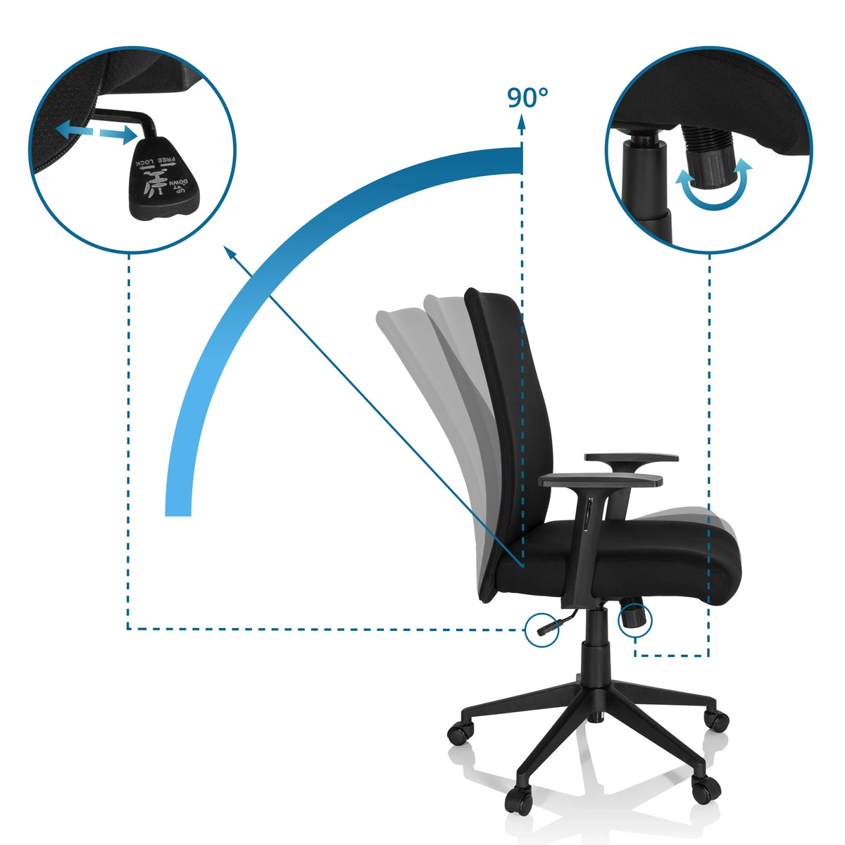 Adjustable backrest with 90 degree tilt angle of the Home Office Chair COSIO I by hjh OFFICE