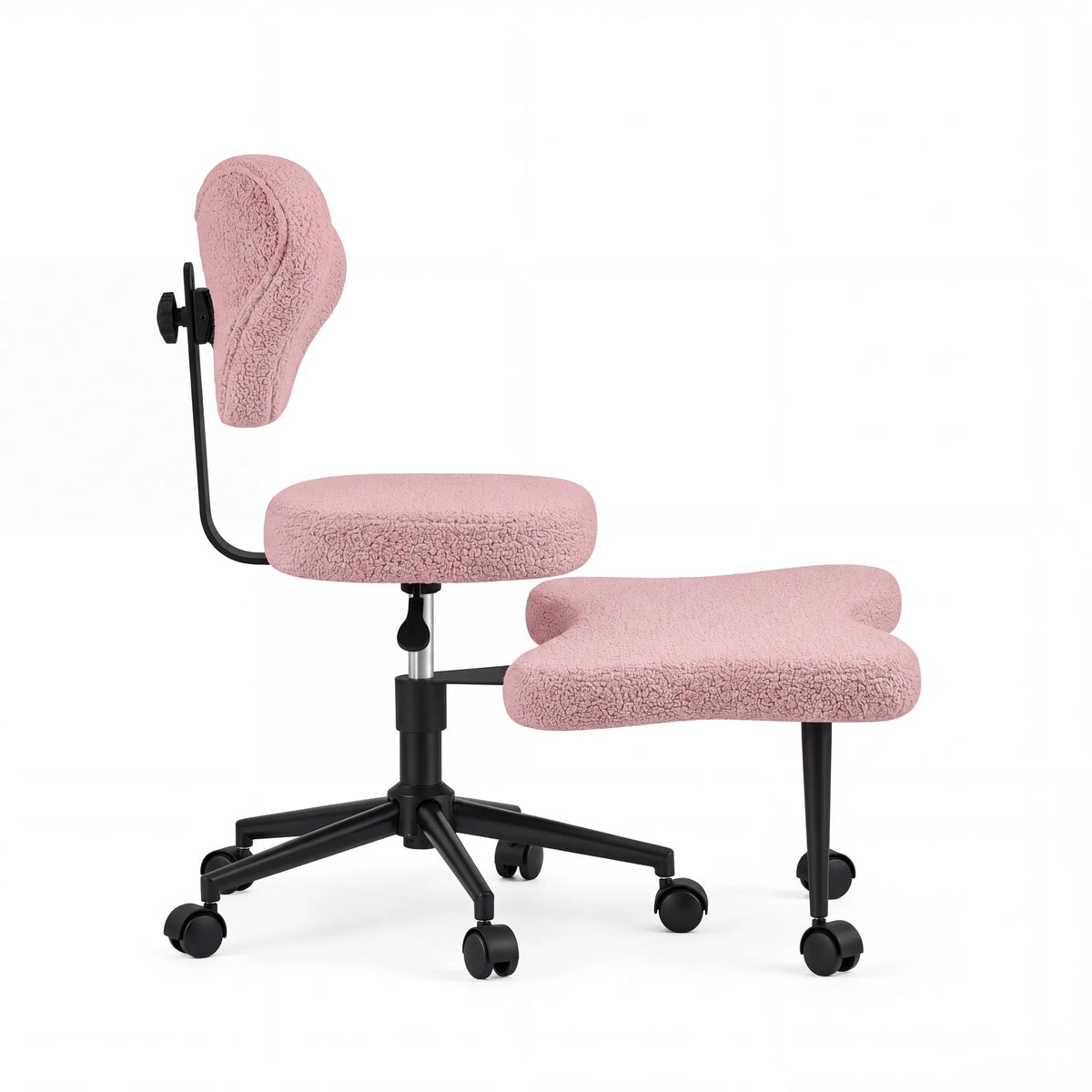 Pink Asanasit meditation chair with fluffy cover, backrest and footrest on castors by hjh LIVING