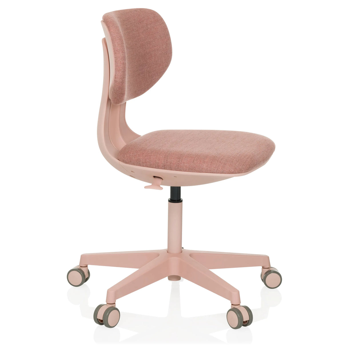 Pink Swivel Chair – Children KID COLORE with padded surfaces and five-caster base by hjh OFFICE – 360-degree view (front three-quarter view 60°)