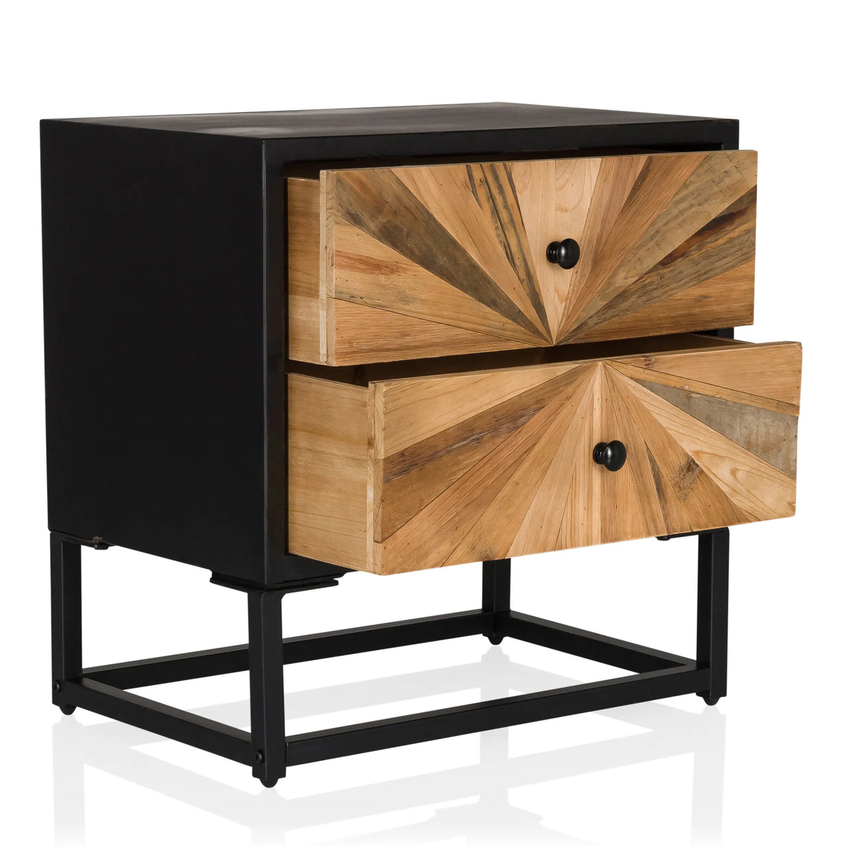 Sideboard SANTJAGO BLACK SUN S with two wooden drawers in sunray design and black metal frame by hjh LIVING