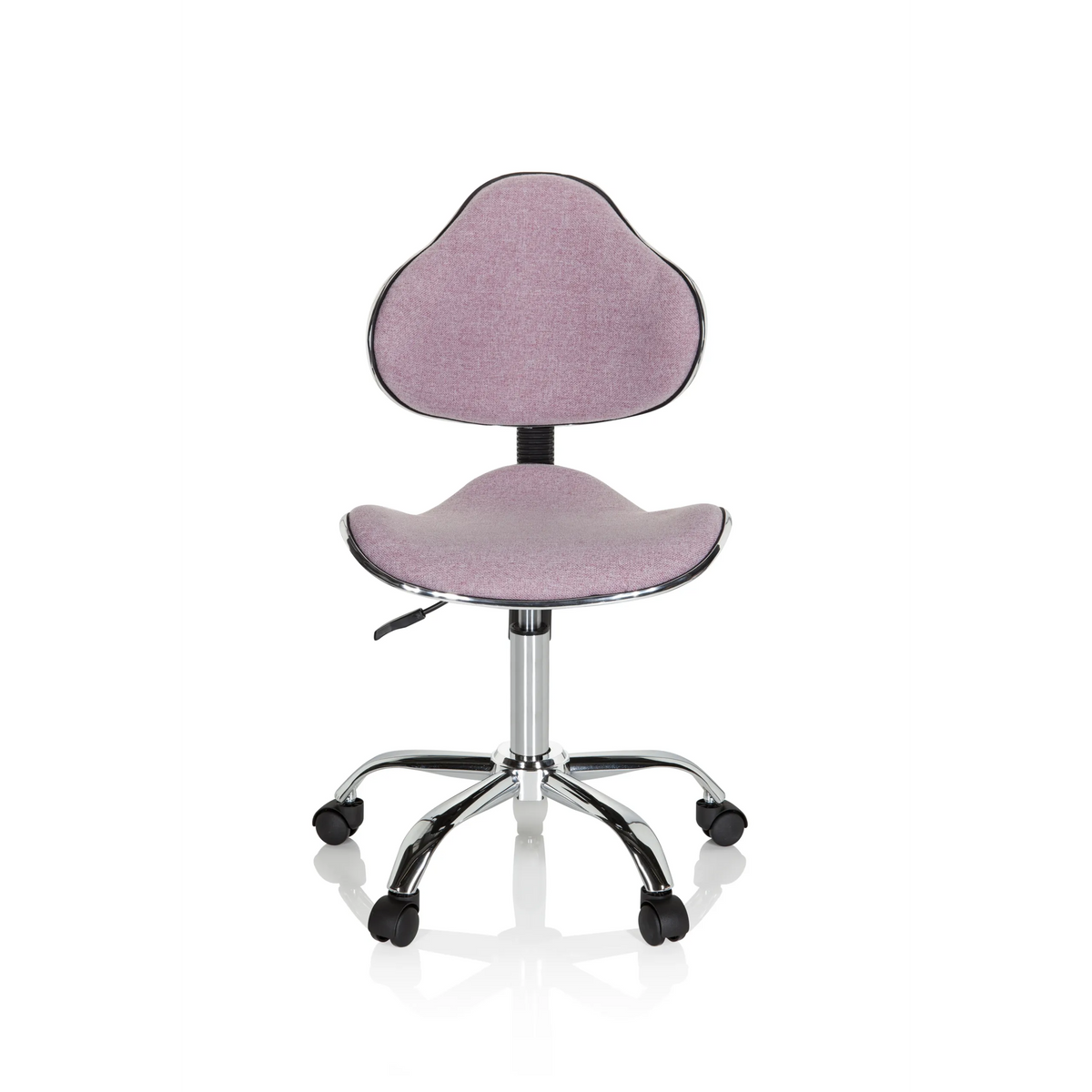 Pink Swivel Chair – Children KIDDY GTI-3 with shiny base and five castors by hjh OFFICE – 360-degree view (front view 0°)