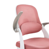 Pink textured fabric cover and grey armrest of the Kiddy Smart Step swivel chair for children by hjh OFFICE