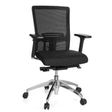 Black Professional Office Chair ASTRA BASE N with mesh back and glossy five-caster base by hjh OFFICE – 360-degree view (front view 20°)