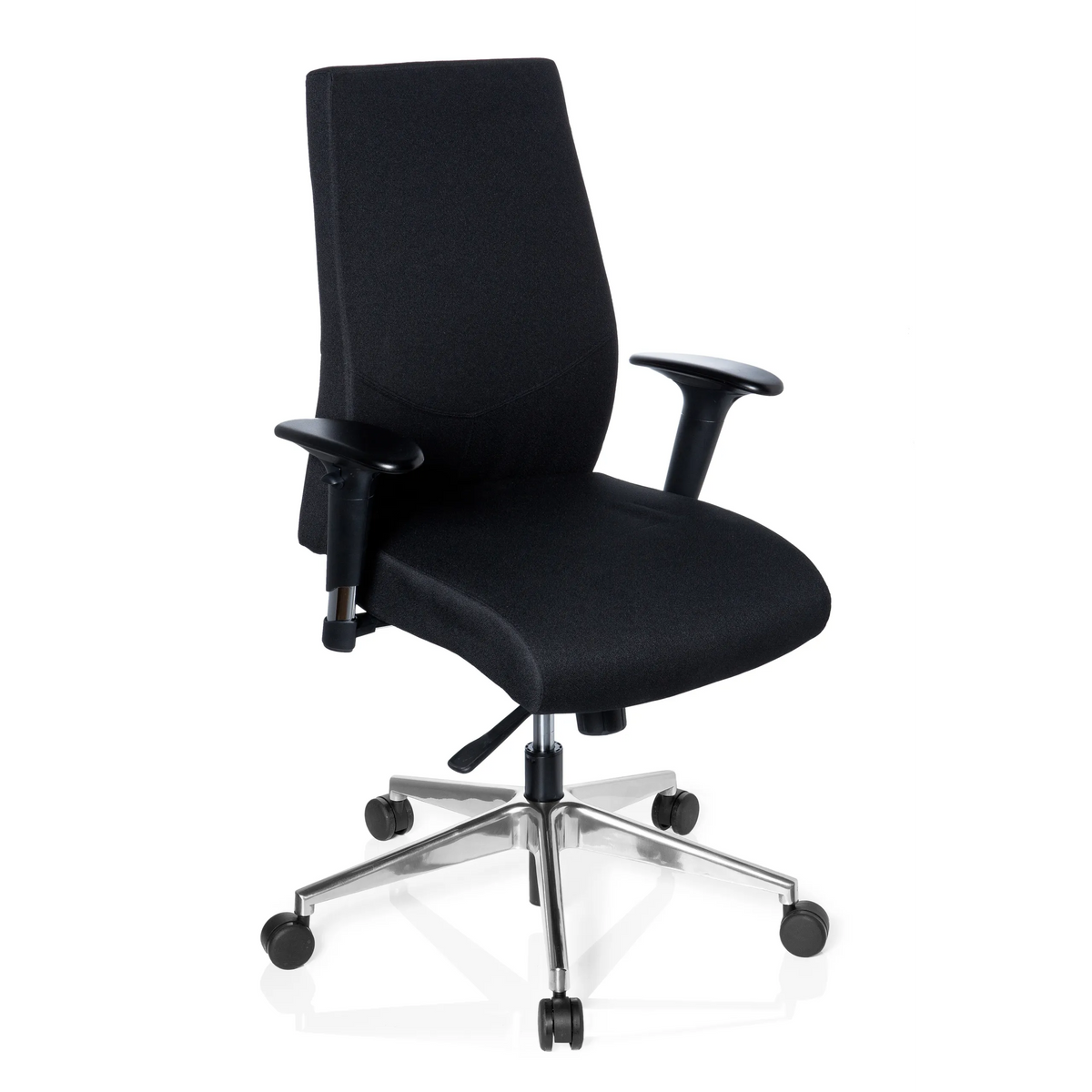 Black Professional Office Chair PRO-TEC 250 with armrests and five-caster base by hjh OFFICE – 360-degree view (front three-quarter view 40°)