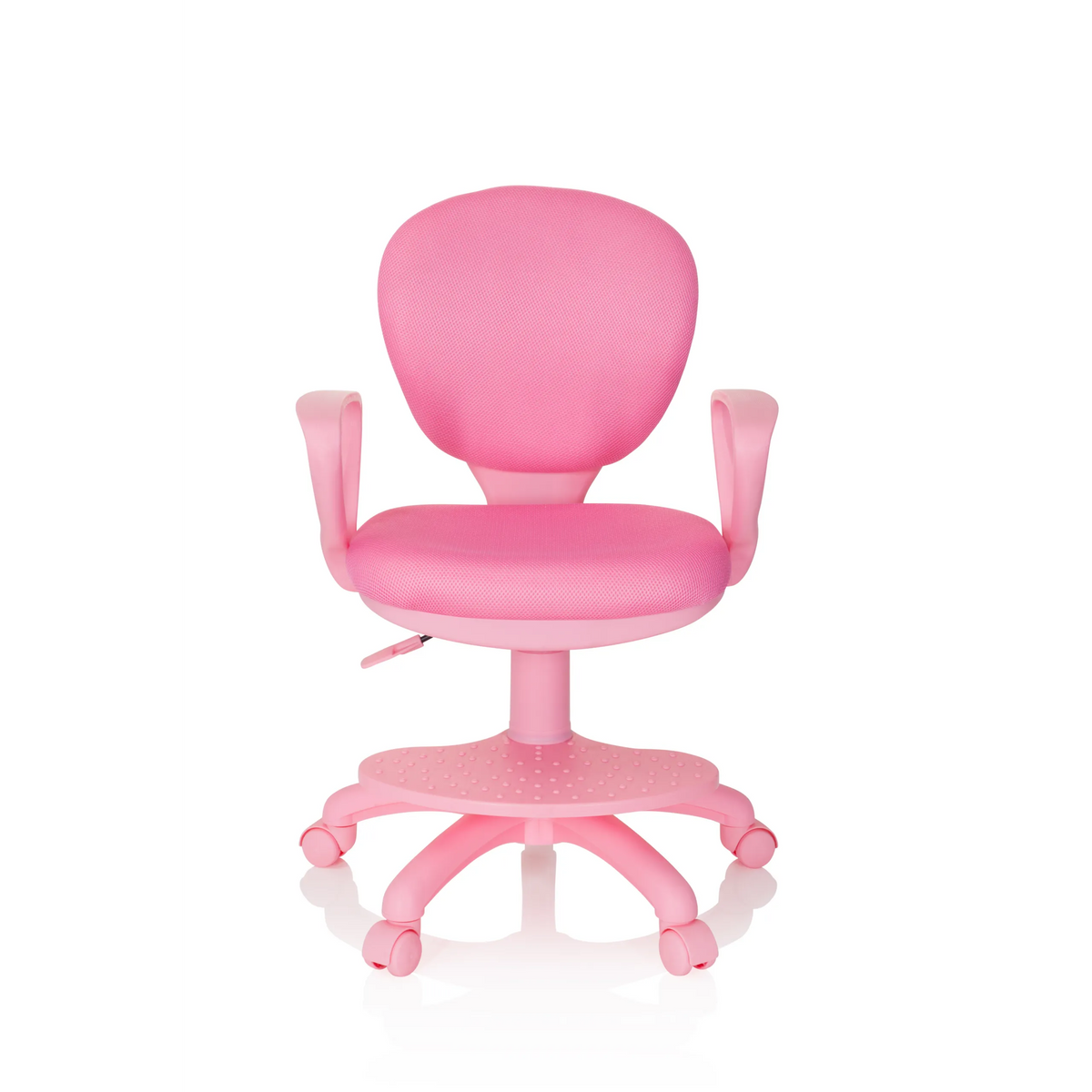 Pink Swivel Chair – Children KID COLOUR with armrests and five-caster base by hjh OFFICE – 360-degree view (front view 0°)