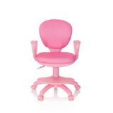 Pink Swivel Chair – Children KID COLOUR with armrests and five-caster base by hjh OFFICE – 360-degree view (front view 0°)