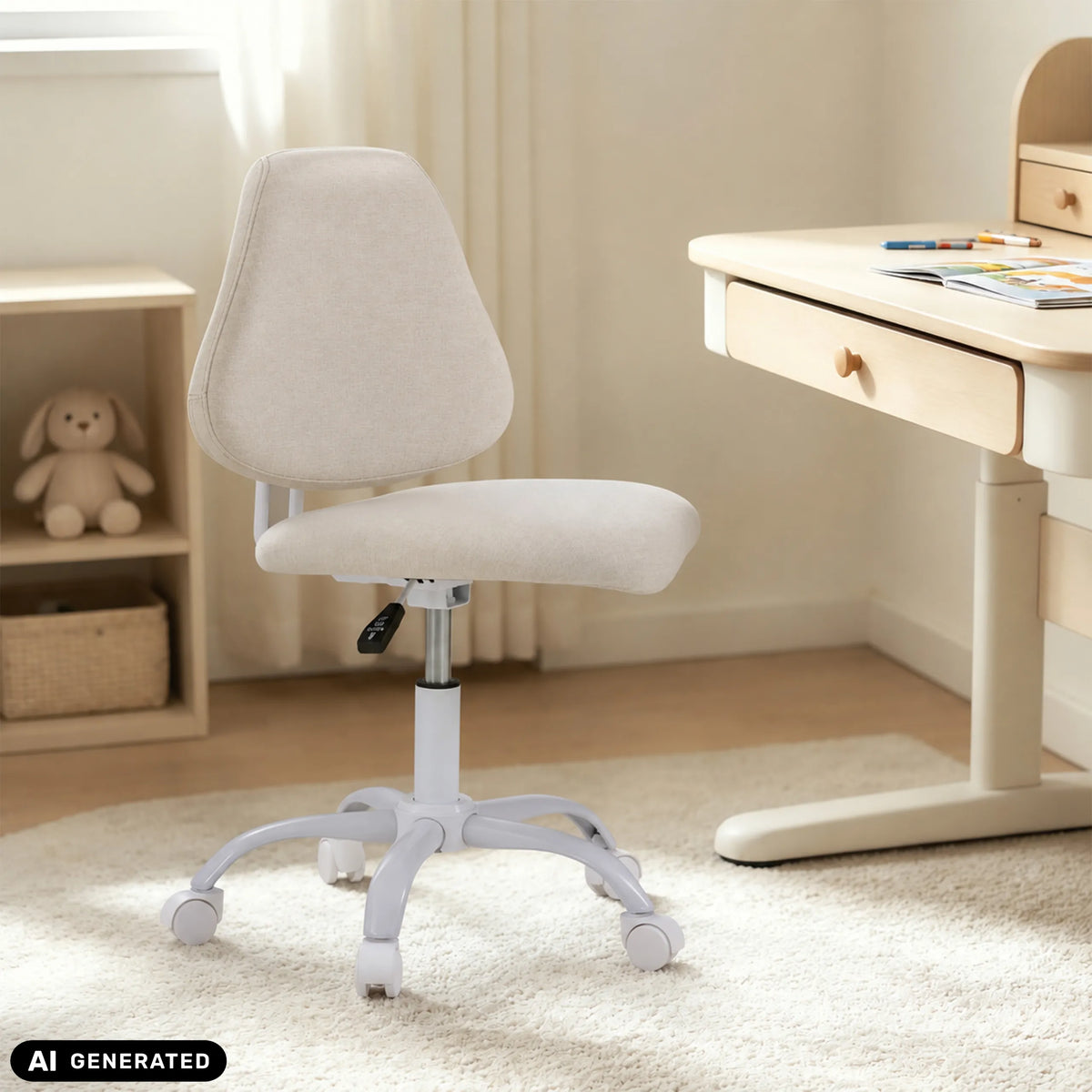 Beige Lumikid swivel chair for children with castors and gas lift by hjh OFFICE (AI-generated image)