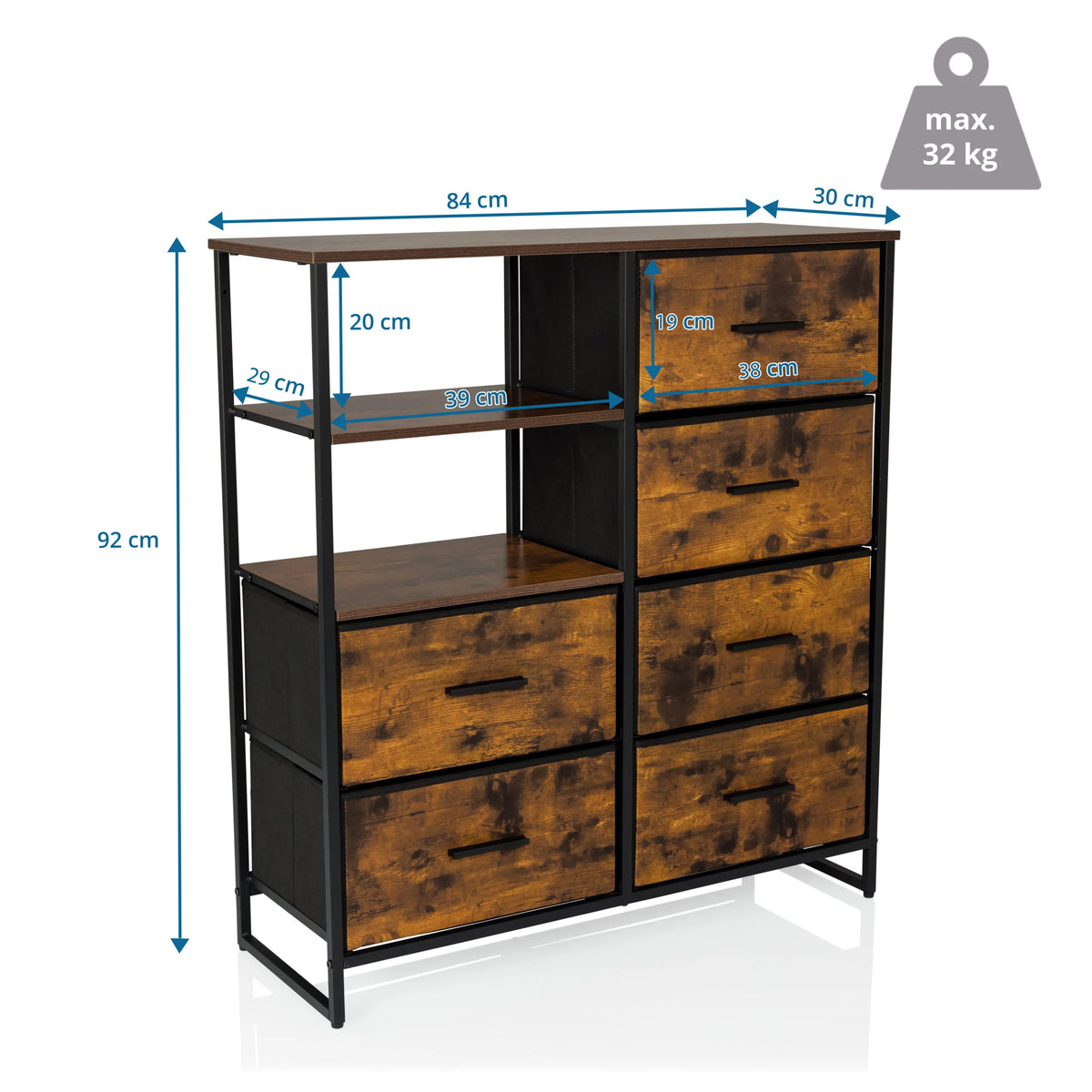 Dimensional drawing of the Chest of drawers RAGALA with 84 × 92 cm by hjh LIVING