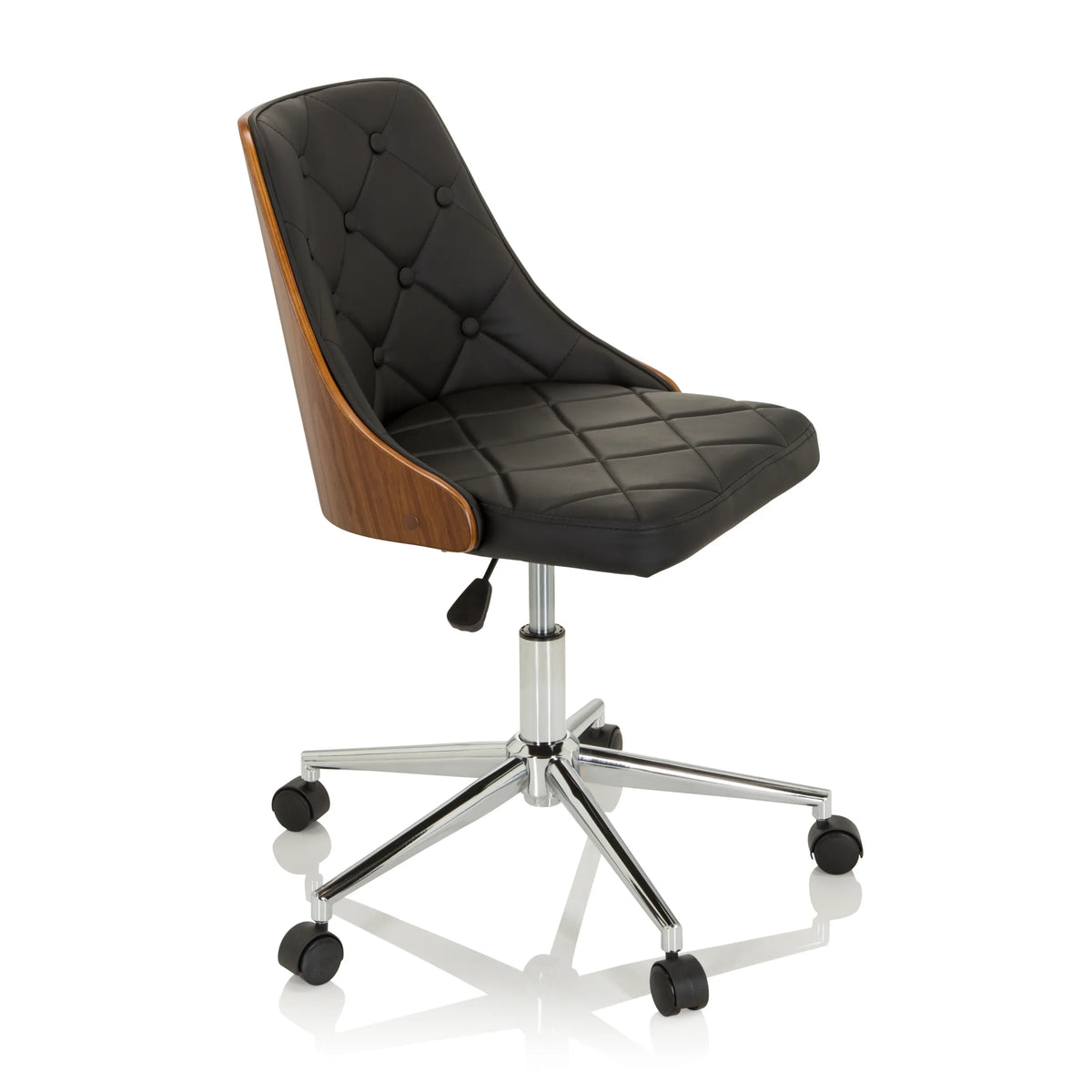 Black Home Office Chair CENCA with quilted upholstery and five-caster base by hjh OFFICE – 360-degree view (front three-quarter view 60°)