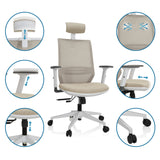 Adjustable features of the Professional Office Chair PROFONDO PRO W in beige with headrest and castors by hjh OFFICE