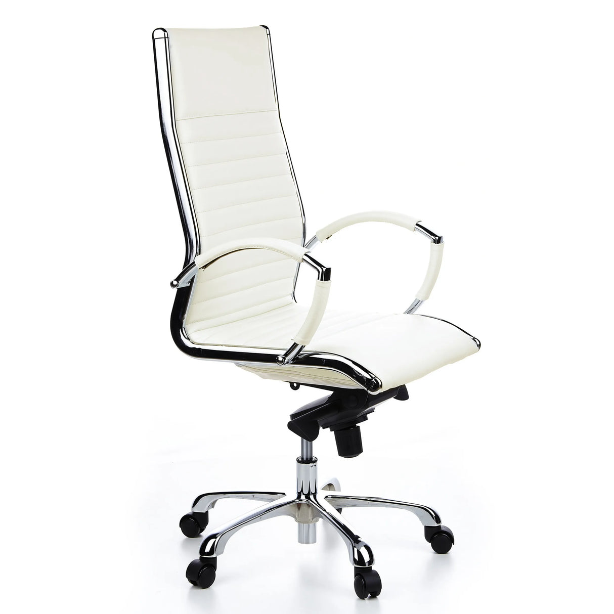 Cream white Professional Executive Chair PARMA 20 with cross stitching and five-caster base by hjh OFFICE – 360-degree view (front three-quarter view 60°)