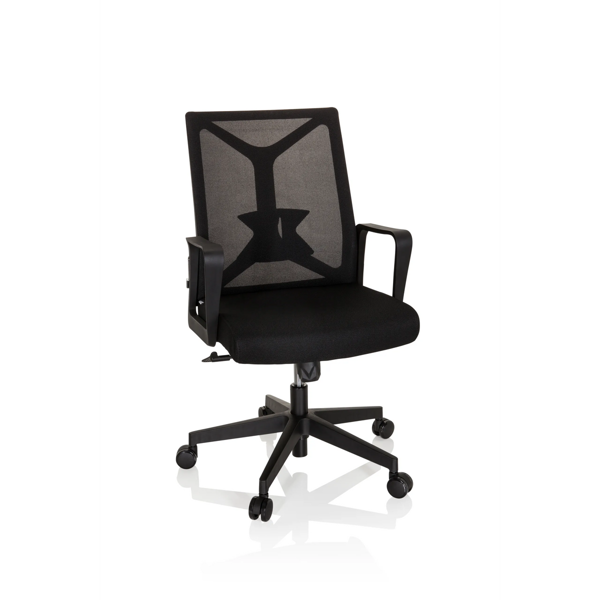 Black Home Office Chair ENCO with mesh back and five-caster base by hjh OFFICE – 360-degree view (front view 20°)