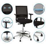 Black Counter chair TOP WORK 77 with mesh back, footring and glides by hjh OFFICE