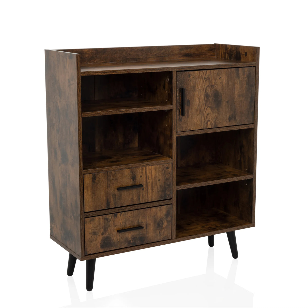 Brown Chest of drawers MYRDAL with open compartments, two drawers and black feet by hjh LIVING – 360-degree view (front three-quarter view 30°)