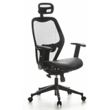Black Professional Office ChAIR-PORT with mesh back, leather seat and five-caster base by hjh OFFICE – 360-degree view (front three-quarter view 40°)