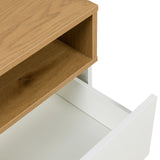 Open shelf and white drawer of the Side table MELMO in oak and white by hjh LIVING