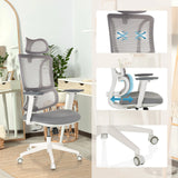 Professional Office Chair ERGOMY W in grey and white with mesh back, adjustable backrest mechanism and base by MyBuero