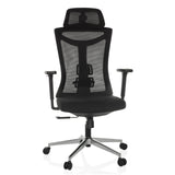 Black Professional Office Chair KAMIAK with mesh back and five-caster base by hjh OFFICE – 360-degree view (front view 15°)