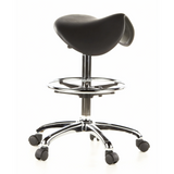 Black Saddle stool TOP WORK 13 with foot ring and five-caster base by hjh OFFICE – 360-degree view (front three-quarter view 60°)