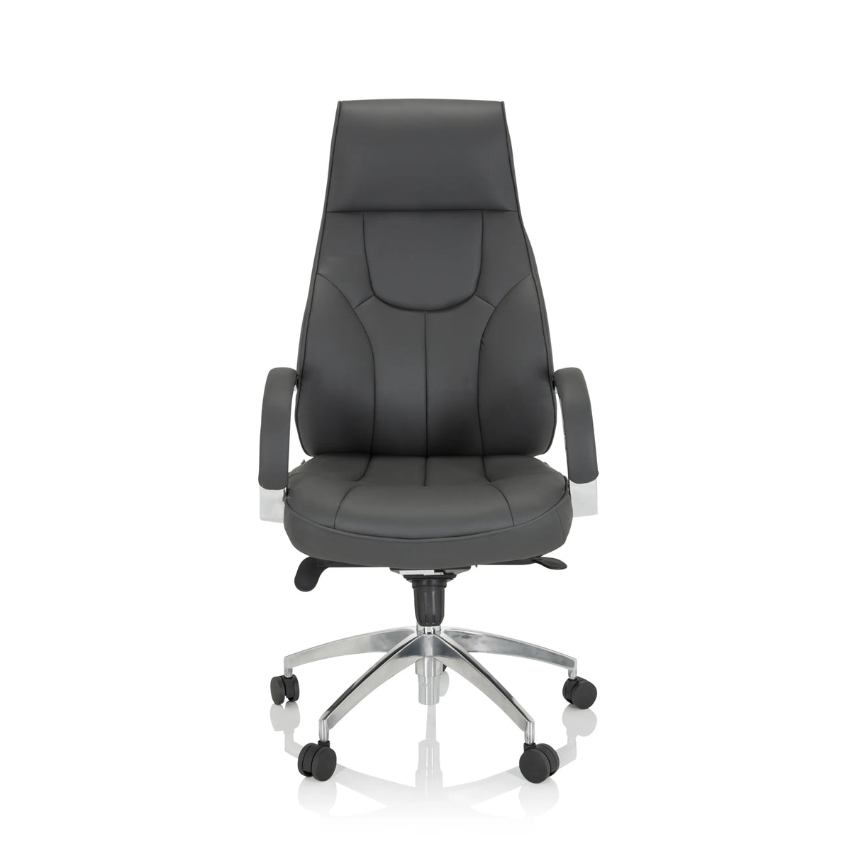 Grey Professional Executive Chair ELEGANCE I with armrests and a polished five-caster base by hjh OFFICE – 360-degree view (front view 0°)