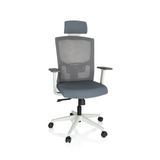 Grey Professional Office Chair CAPTIVO BASE W with mesh back, headrest and white five-caster base by hjh OFFICE – 360-degree view (front view 20°)