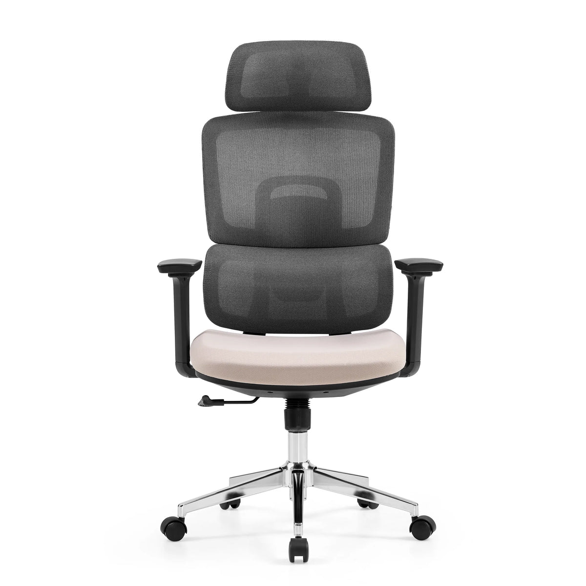 Dark grey Professional Office Chair Ergomy Pro with beige seat, mesh back and five-caster base by hjh OFFICE – 360-degree view (front view 0°)
