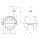 Technical drawing of the 50 mm diameter Castors 5x ROLO FIX 11mm/50mm by hjh OFFICE
