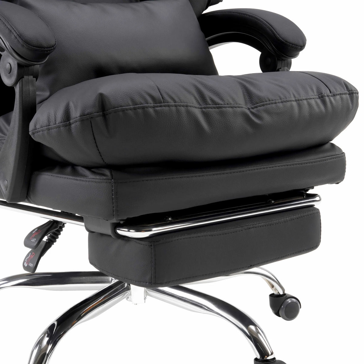 Extendable footrest of the Relax Legoro Home Office Executive Chair in black with a chrome frame by MyBuero