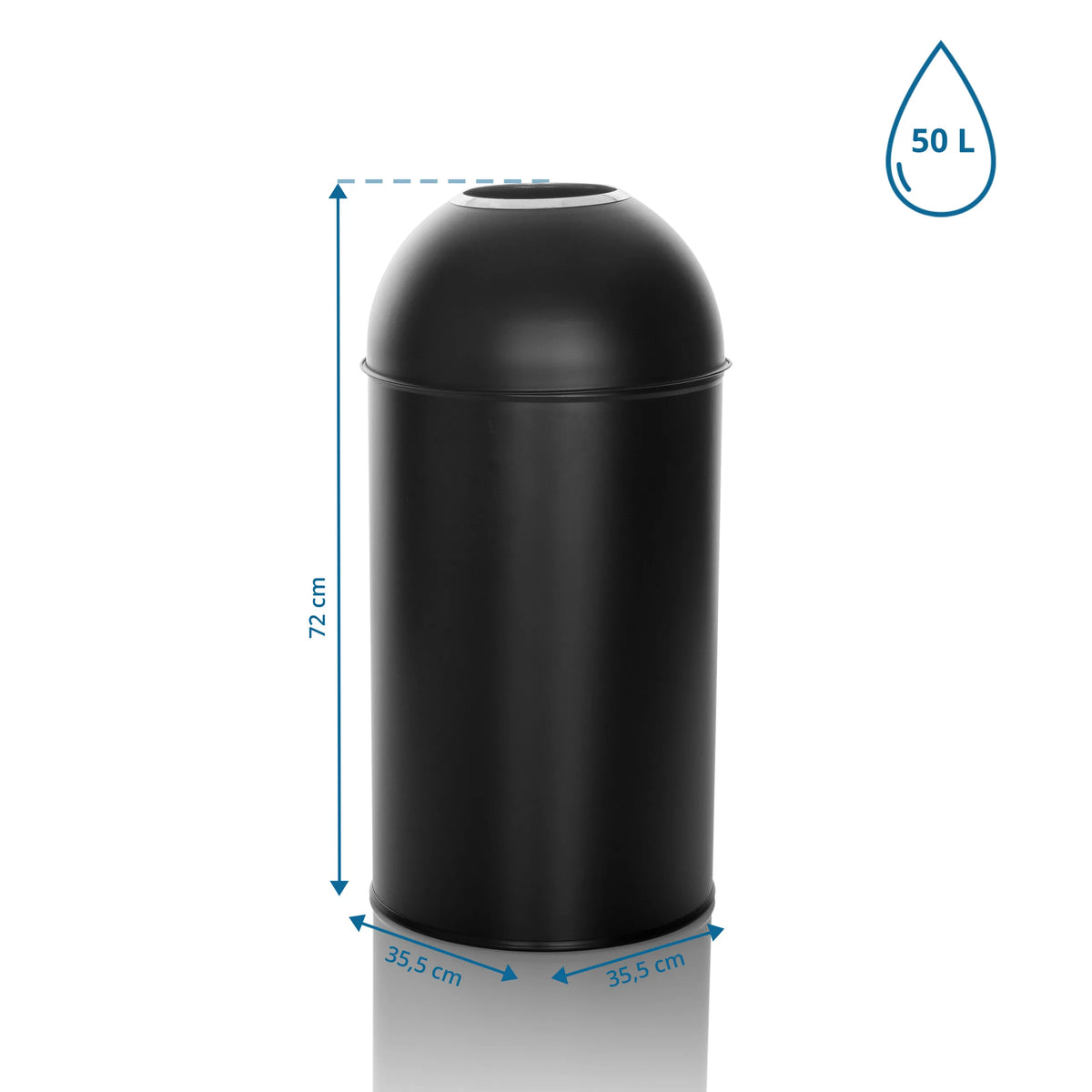 Dimensional drawing of the Wastepaper CLEAN OR 50 with 72 x 35.5 cm and 50 litres volume by hjh OFFICE