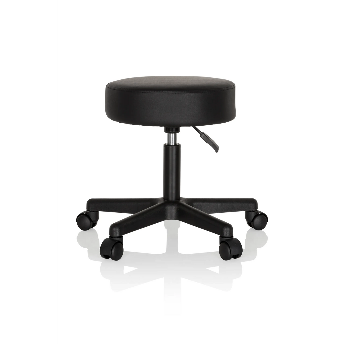 Black Swivel stool OPERATOR I with padded seat and five-caster base by hjh OFFICE – 360-degree view (front view 0°)