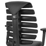 Back of the black leather backrest of the ERGO LINE II WORK counter chair with horizontal quilted stitching by hjh OFFICE