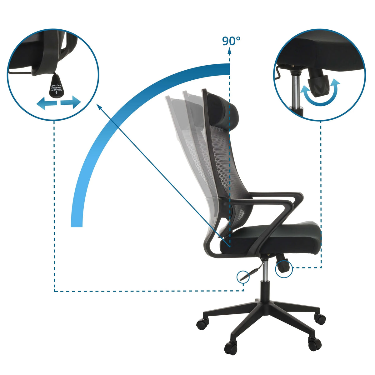 Adjustable backrest and mechanism of the NEKEO Home Office Chair with 90° tilt angle by hjh OFFICE