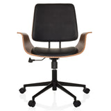 Black Home Office Chair CENCA II with wooden shell and five-caster base by hjh LIVING – 360-degree view (front view 0°)