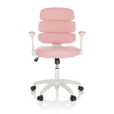 Pink Swivel Chair – Children KID ERGOLINO W with segmented backrest and white five-caster base by hjh OFFICE – 360-degree view (front view 0°)