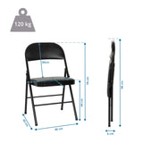 Dimensional drawing of the Folding chair TUDELA H with a total height of 96 cm and 120 kg load capacity by hjh OFFICE