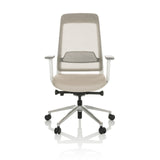 Beige Professional Office Chair CHIARO T2 WHITE with mesh back and silver five-caster base by hjh OFFICE – 360-degree view (front view 0°)