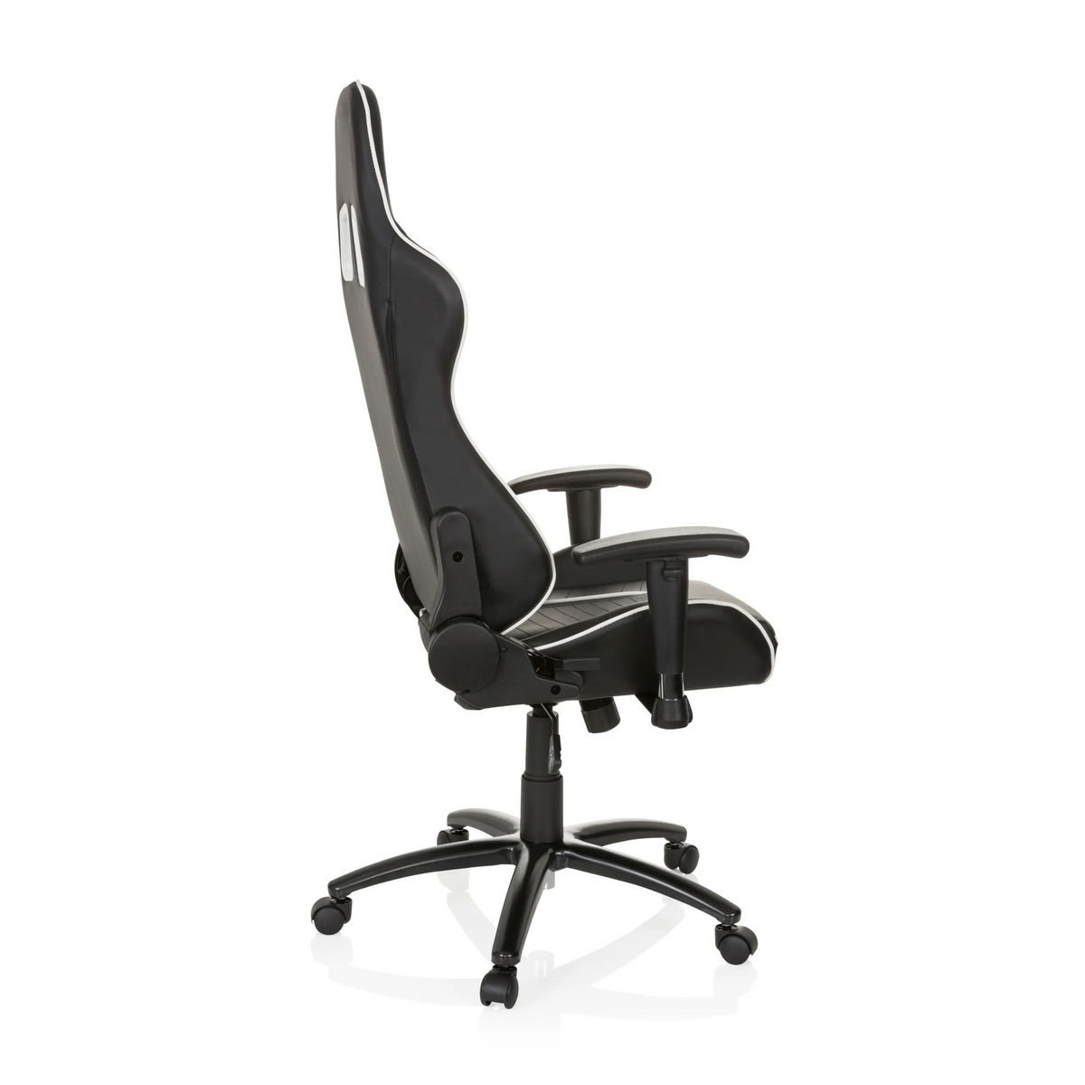 Black and white Gaming chair LEAGUE PRO with headrest and five-caster base by hjh OFFICE – 360-degree view (side profile 100°)
