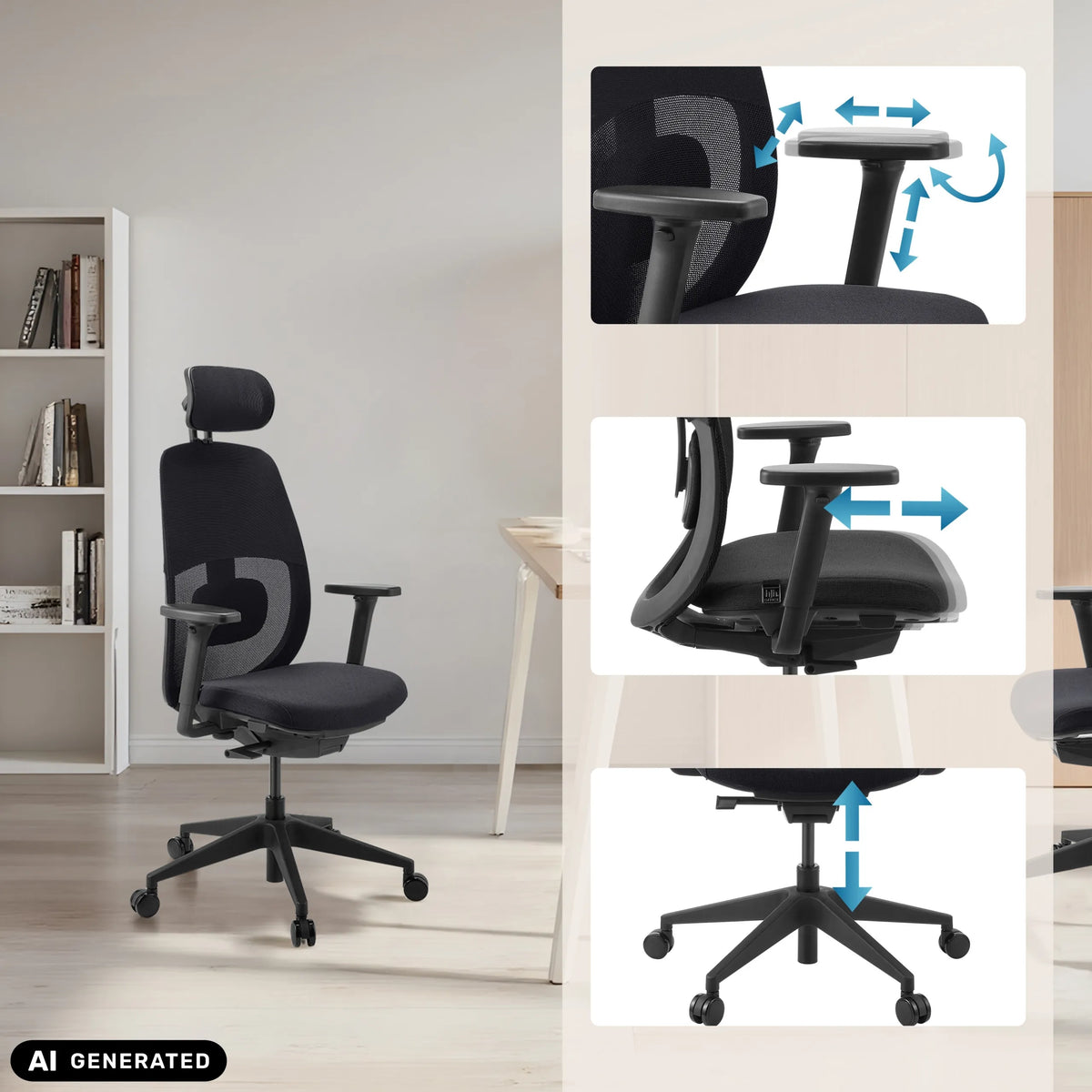 Adjustable armrests and seat height of the Professional Office Chair Skandis Pro by hjh OFFICE (AI-generated image)