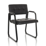 Black guest chair ZANTA B PU with quilted upholstery and armrests by hjh OFFICE – 360-degree view (front three-quarter view 30°)
