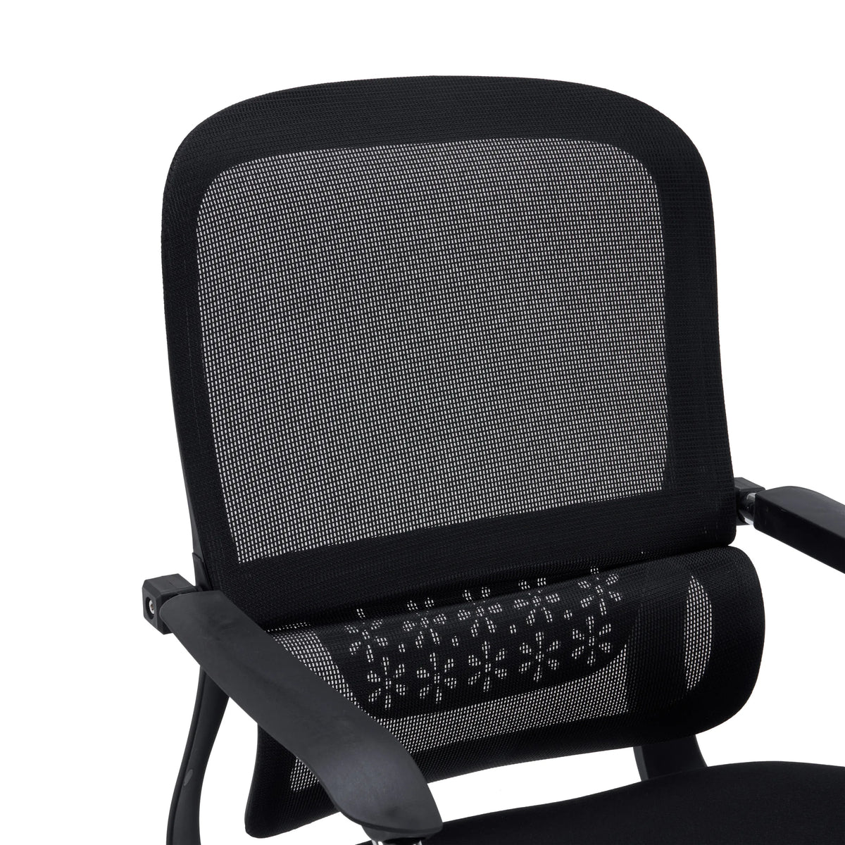 Black mesh backrest with integrated lumbar support of the Ergomy Meet cantilever chair by hjh OFFICE