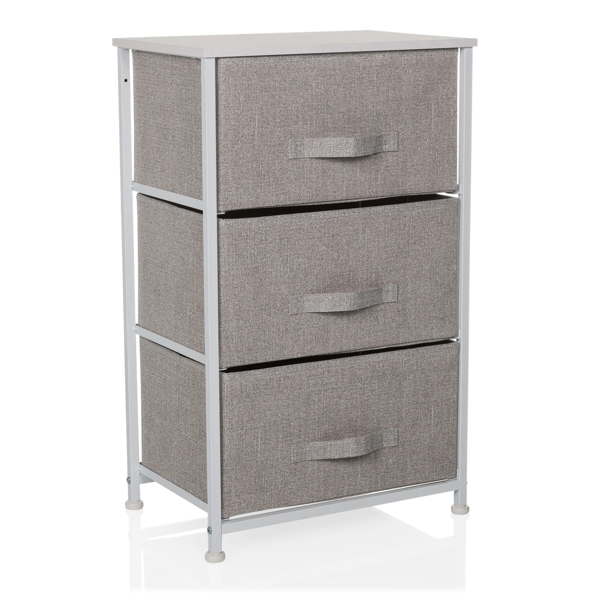 Grey Chest of drawers FOLDRESS M with three fabric drawers and a white frame by hjh LIVING – 360-degree view (front three-quarter view 30°)