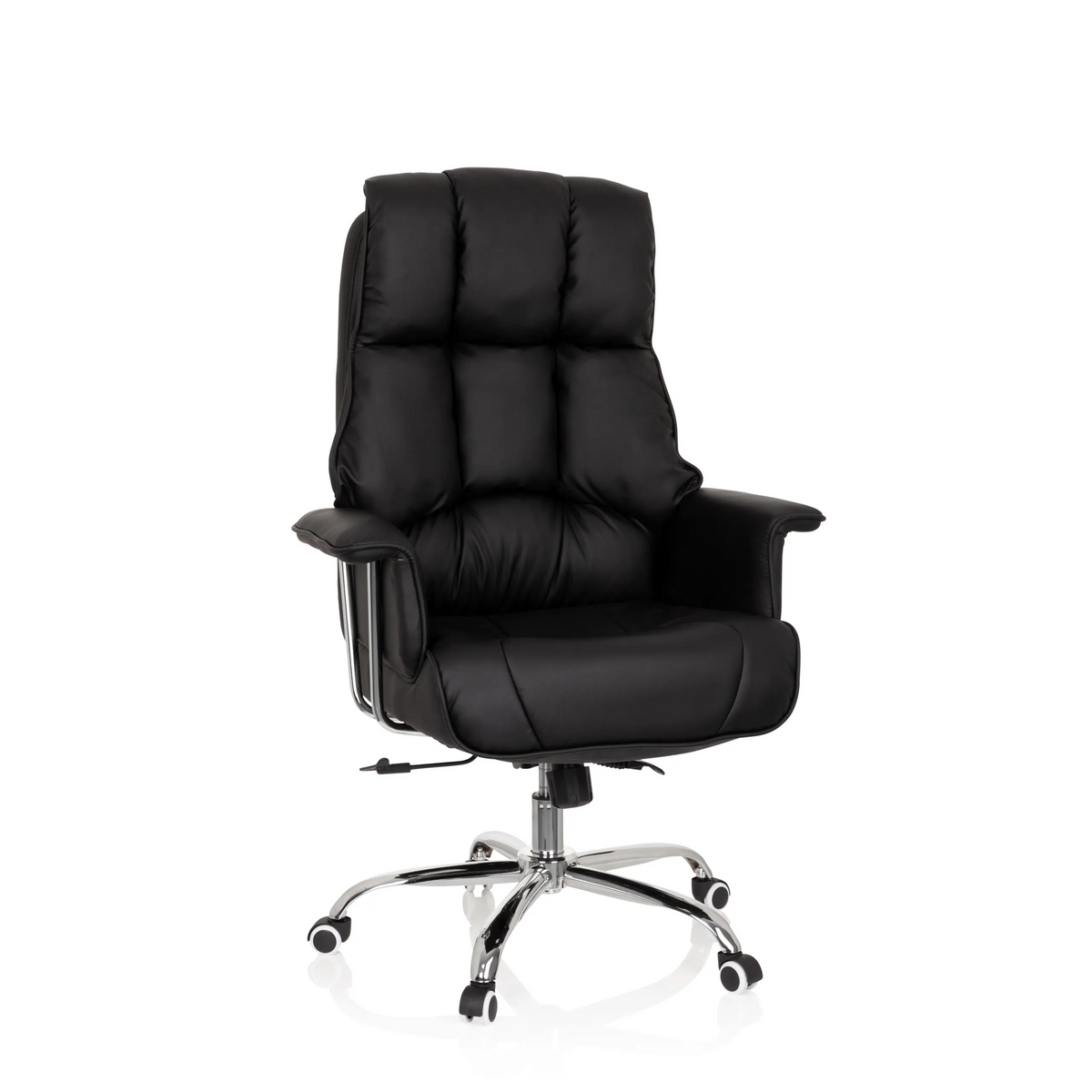 Black Professional Executive Chair COMMANDER with quilted upholstery and five-caster base by hjh OFFICE – 360-degree view (front view 20°)