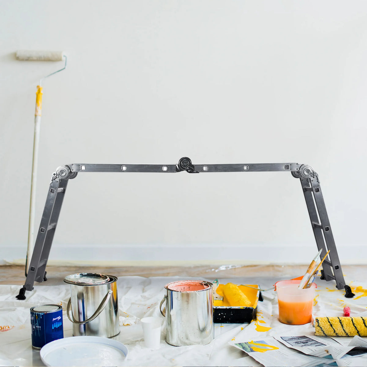 Folding Ladder SOLID W3 made of aluminium with twelve steps in a renovation environment by hjh OFFICE